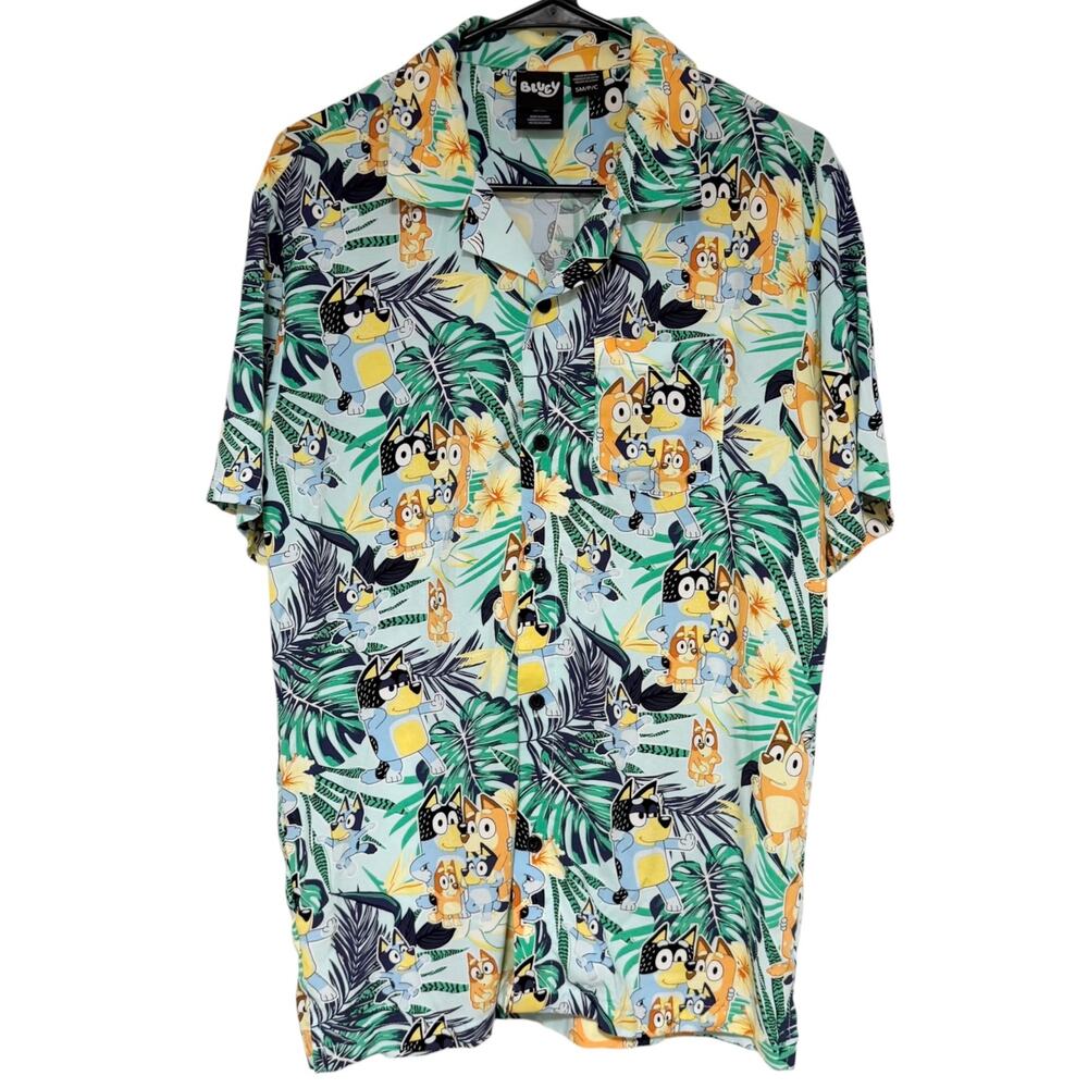 BLUEY Printed Graphic Button Down Shirt Size Small Rayon Birthday Party